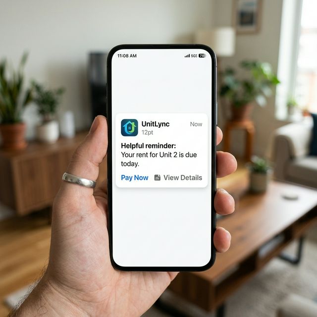 A smartphone notification showing a friendly rent reminder.