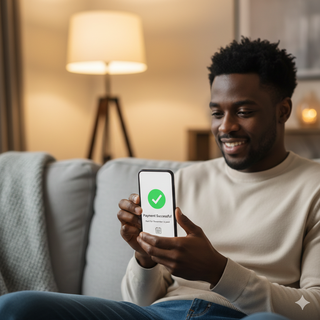 A tenant easily making a rent payment online from their computer, highlighting convenience and transparency.